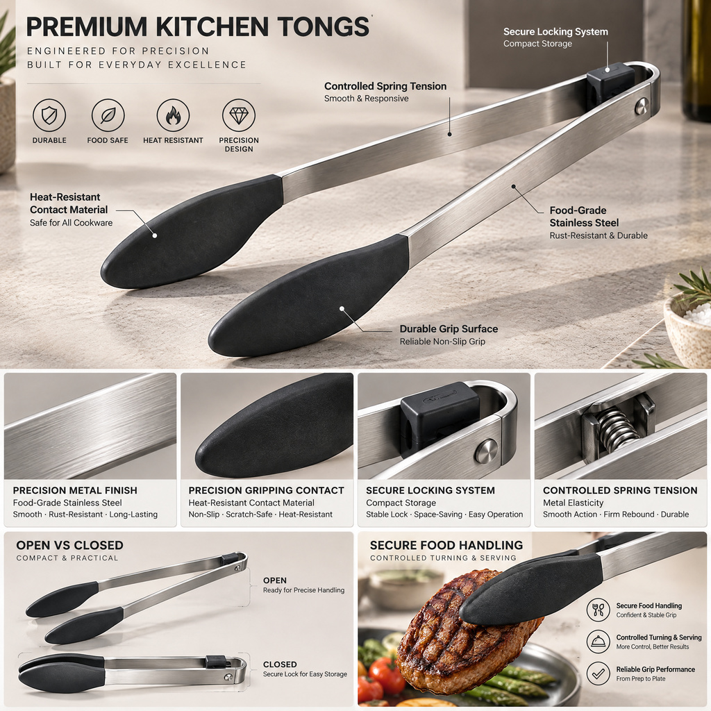 Velnarden™ Soft-Grip Stainless Steel Kitchen Tongs