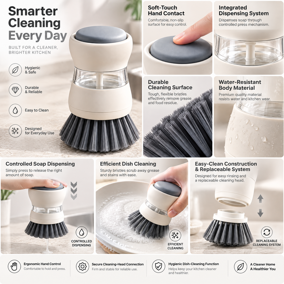 Velnarden™ Soap-Dispensing Palm Dish Brush